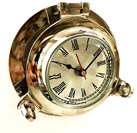 Antico Marine Solido Argento Lucido Nave Oblò Analogico 6 Orologio Nautico Da Parete Hanging Clock Home Decor