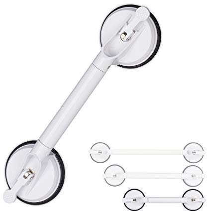 Relaxdays Asa Ventosa, Extensible, 45-57,5 cm, Asidero Baño Ducha y Bañera, 70 kg, Personas Mayores, Pared, Blanco, Medium