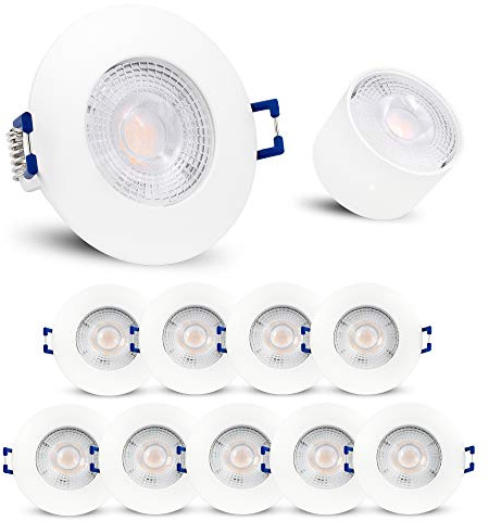 10 stycken linovum ETAWA LED infälld lampa vit IP44 extra platt inkl. 5 W LED varm vit 230 V – inbyggd spot badrum utomhus rund 230 V