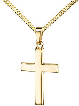 JEVELION Kreuzanhänger 585 Gold-Kreuz 14 Karat für Damen, Herren und Kinder Kreuzanhänger Kettenanhänger in gewölbter Form + Schmuck-Etui mit Kette 36 cm