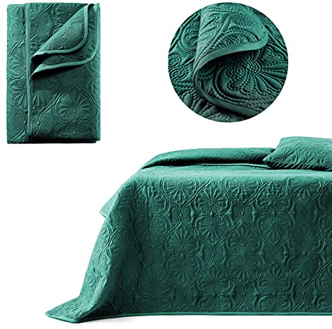 ROOM99 Leila Elegante Colcha en Verde Oscuro 200 x 220 cm Manta Versátil como Colcha para Cama o Sofá Colcha de Estilo Patchwork Ideal como Bedspread