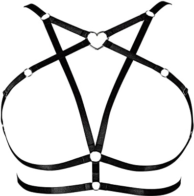 BBOHSS Femmes Bretelles Plus Taille Pentagramme Mode Soutien - Gorge Punk Gothique Tops Ceinture Creuse Noël Carnaval Halloween Dance Costume 1 (Noir)