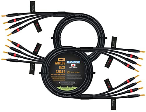 WORLDS BEST CABLES 8 Foot - Canare 4S11 – Audiophile Grade - HiFi Star-Quad Bi-Amp Speaker Cable Pair with Eminence Gold Banana Connectors