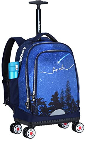 UNIKER Rucksack mit Rollen für die Reise, Handgepäck mit drehbaren Rollen, Rollen-Büchertasche für Jungen, Laptoptasche mit Rollen für 15,6-Zoll-Notebook (Fallender Stern)
