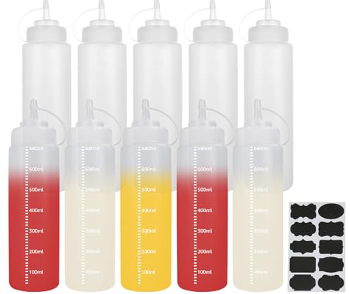 ASelected 10 Stück Großer Squeeze Flasche 680ml, Saucenflasche, Quetschflasche mit Kappen, XL 680ml - Stabil & BPA-Frei