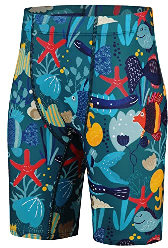 BELEROY Boys' Swim Jammers Competitive Swim Team Suit Quick Dry Bathing Suit Youth Kids Athletic Swimming Shorts UPF 50+(Ocean,M)