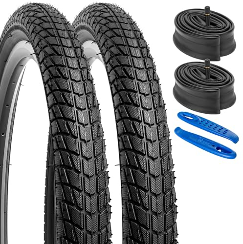 YunSCM 2Pcs 20 inch Bike Tyres 20x1.75 Tires 47-406 and 20 inch Inner Tubes AV32mm Valve Compatible with 20 x 1.75 Road bikes, city bikes Bicycle Bike Tyre
