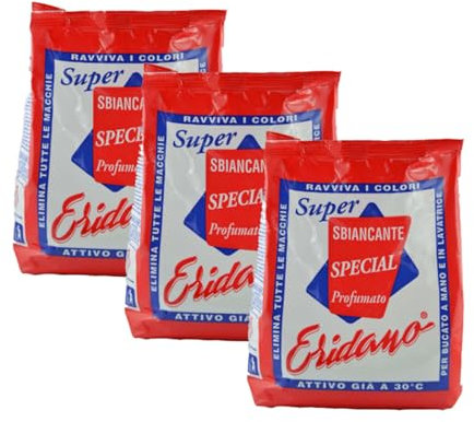 ERIDANO - SBIANCANTE IN POLVERE PER BUCATO IN LAVATRICE E A MANO - con Percarbonato, elimina tutte le macchie, ravviva i colori - CONFEZIONE DA 3 x 750 gr