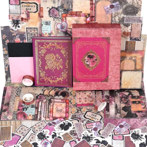 Funto Kit de Scrapbooking (185 piezas), Capítulo Medieval - Jardín de Rosas, perfecto para materiales de scrapbooking de bala, Planner de manualidades DIY Colage