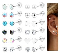 JeweBella 12 Pairs 20G Helix Piercings Ohr Knorpel Ohrringe Set für Damen Herren Hypoallergen Silber/Gold Ohrstecker Chirurgenstahl Moonstone Opal Türkis Ohrringe Medizinische Ohrstecker Ohrpiercing