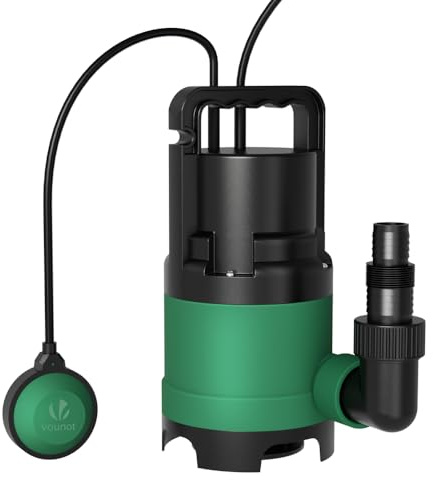 VOUNOT Schmutzwasserpumpe Tauchpumpe Schmutzwasser mit Integriertem Schwimmer, Abwasserpumpe Fördermenge 8000 l/h, Förderhöhe max 5.5 m, Eintauchtiefe max. 7 m, 10 m Anschlusskabel