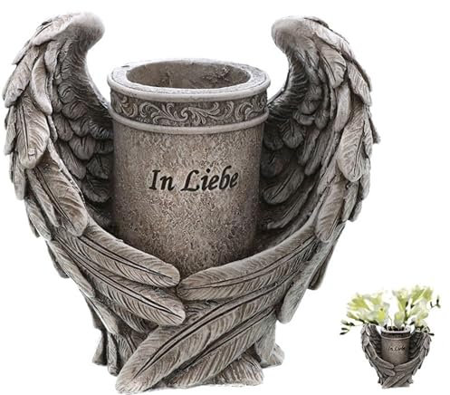 Novaliv Décoration funéraire - Vase avec ailes - 16 x 9 x 15,5 cm - Résistant aux intempéries - Croix pour cimetière - Décoration funéraire - Croix pour tombe - Décoration funéraire de Toussaint