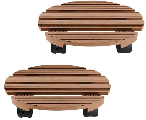 PEILU 2 x växtrullar, utomhus, Ø 30 cm, växtunderlägg med 360° roterbara hjul, blommor, rullbräda, upp till 100 kg, kärlrulle för parasollställ, sophink, regntunna, växtkruka (brun)