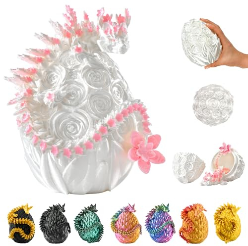 KAHAUS Figura decorativa y coleccionable de 36 cm con huevo de 12 cm, diseño de dragón de fantasía en 3D, color blanco y rosa