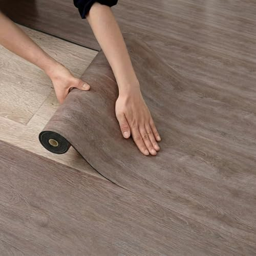 LZH-LP Rotolo di Pavimento in Vinile Effetto Legno, 40x200CM PVC Spesso Autoadesivo Rotolo Adesivo per Pavimenti con Strato di Alluminio Antirumore per Ufficio Domestico (HPLZ-01, 40x200CM)