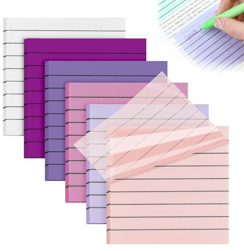 RUISPEED 300 fogli note adesive trasparenti 3x3 (7,6x7,6 cm), fogli adesivi trasparenti a righe in vari colori – ideali come segnalibro, per liste di cose da fare e regalini per compleanni di