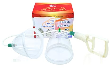 Juego de ventosas para pecho y glúteos – Extractor de pecho manual y kit de moldeo para mujeres, incluye 2 tazas grandes de vacío (123 mm) con borde de silicona suave, bomba de mano y manguera