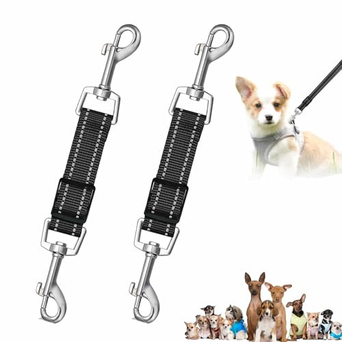 2Pcs Double Ended Lead for Dogs,Clips Adjustable Collars,Harnesses Leads for Dog Outdoor Safety Link Strap Backup Metal Tether Clasp Connector Accessories Pet Car Boot Leash small Carabiner Extender