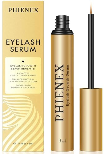 PHIENEX Siero Ciglia, Formula Rivitalizzante per Ciglia e Sopracciglia più Lunghe e Folte - Tecnologia US DermaCraft Labs con Complesso di Peptidi Botanici - 3ml (oro)