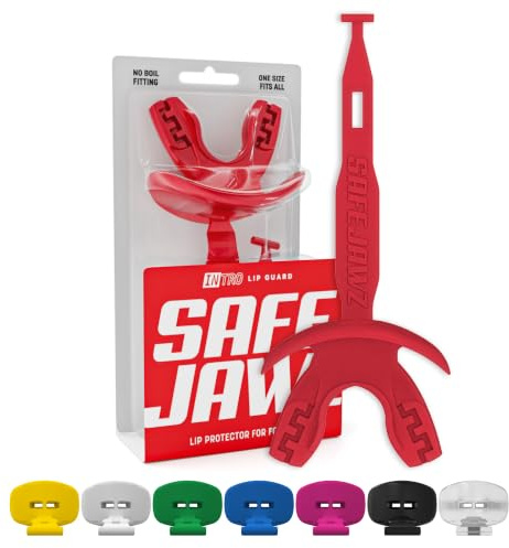 SAFEJAWZ Protège-dents de football, protège-lèvres sportif avec sangle attachée, protège-dents respirant pour adultes et juniors, protège-lèvres pour le football américain et la crosse (Rouge)