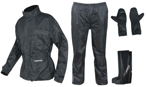 A-pro Combinaison Kit Anti Pluie Blouson Pantalon Gants Surbottes Impermeable noir XS