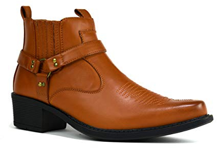 Men’s Cowboy – Black Leather Harness Ankle Boots for Men – Western Biker Motorcycle Riding Shoes – Stylish Horse Riding & Casual Footwear UK