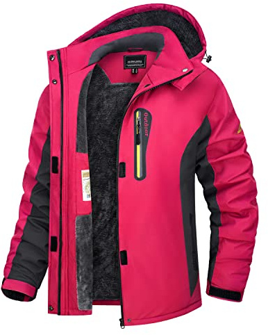 TACVASEN Donna Giacca di Transizione Calda Jacket Winter Foderata Trekking Sci con Cerniera Impermeabile, Rosa rossa