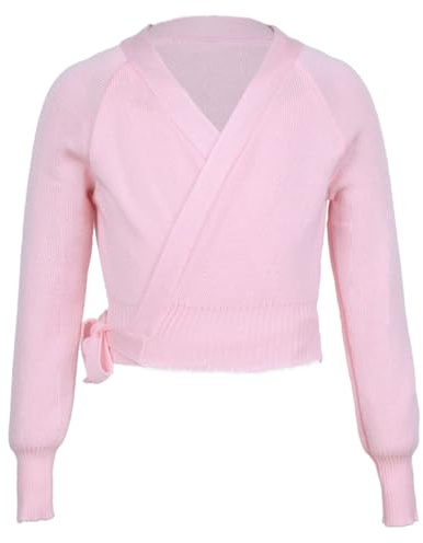 TTAO Enfant Fille Cache-Coeur de Ballet Danse Classique Tricot Chaud Hauts de Danse Manches Longues Gymnastique Patinage Bandage Boléro Soirée Cérémonie 3-10 Ans Rose 7-8 Ans