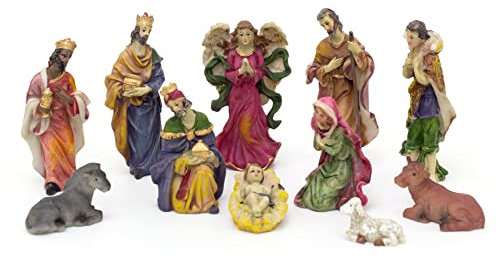 Carousel Home Traditional Christmas Nativity Scene With 11 Beautiful Detailed Figures | Resin Statues And Stable Manger Scene Crib Figurines | Christmas Nativity Set With Figures