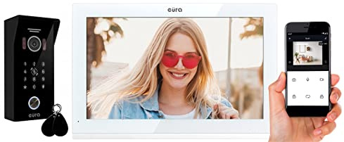 EURA VDP-99C5 4-tråds videointercom, 10-tums färgskärm, 2 ingångar, WiFi, kryptering, RFID, 1080p, vit