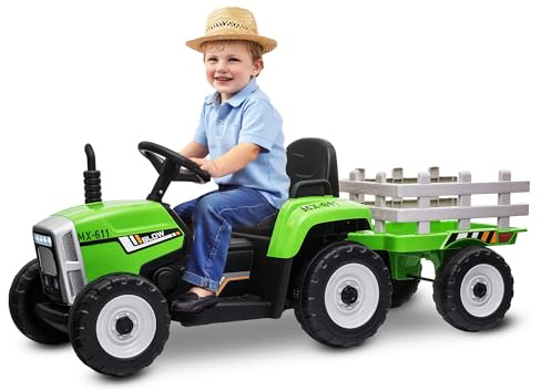 Kindertraktor mit Anhänger New Holland von Babycar (Grün) - Kindertraktor 12V mit MP3-Fernbedienung und offiziell lizenziert