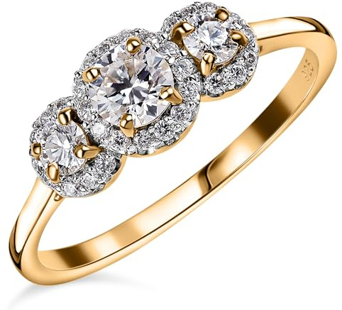 TJC Bague halo moissanite pour femme en argent sterling 925 plaqué or jaune sertis à griffes en métal Poids 2,16 g