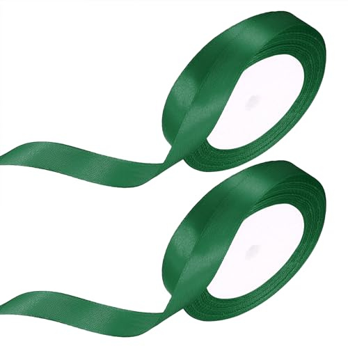 Mörkgrönt satinband, 2 rullar 15 mm x 22 m presentband mörkgrönt band, dekorativt band tygband för gåva, hårband, bil, brudbukett, hantverk, bröllopsdekoration presentförpackningar
