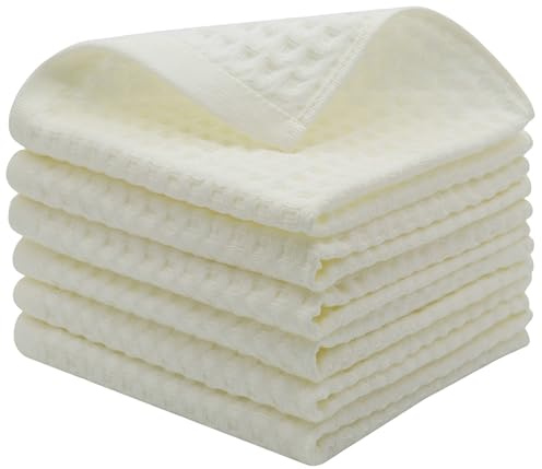 Mia'sDream Cotton Waffle Wash Cloths for Showering Face Body, Premium Qualit Thin Washcloths 6 Pack Face wash Cloth, Quick Drying Small Hand Towels for Bathroom Wash Rags,13 x 13 (Beige)