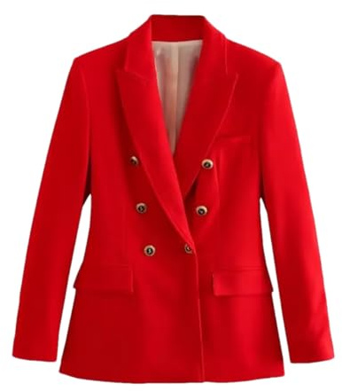 Blazer da donna, doppiopetto, a maniche lunghe, da ufficio, blazer con spalline, giacca imbottita, Rosso, 40