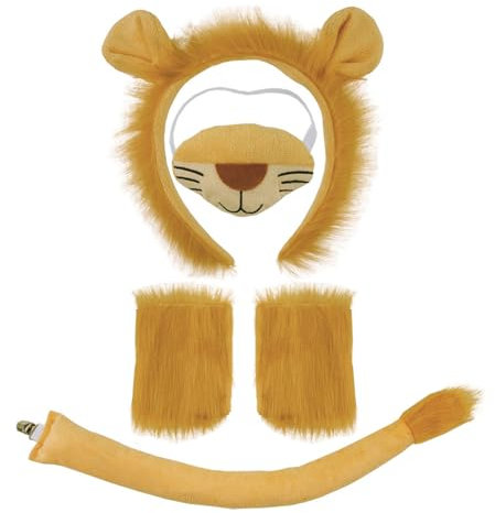 XNIVUIS 5 Stück Tierlöwenkostüm Set,Löwe Kostüm,Löwenkostüm,Löwenschwanz Löwenohren Nose Klaue Handschuhe Set,für Kinder und Erwachsene Tierkostüm Cosplay Geburtstagsparty Halloween (Orange)