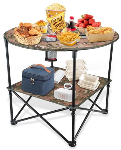 Tavolo da Campeggio Pieghevole, Pieghevole Multifunzione per Esterno con 4 Portabicchieri, Tessuto Oxford 600D, Ideale per La Spiaggia, Concerti All'aperto, Viaggi in Auto, Picnic