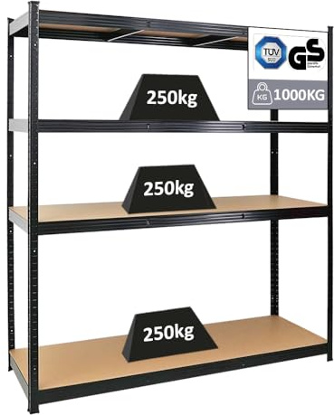 PROREGAL Schwerlastregal Taurus XL mit TÜV/GS Zertifizierung 180x160x60cm Gesamtlast 1000kg Schwarz Kellerregal, Steckregal, Garagenregal, Lagerregal