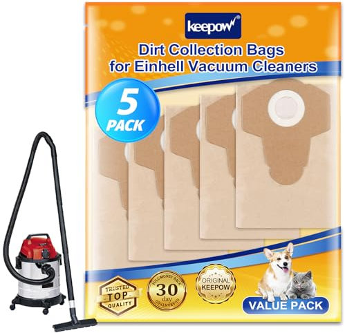 Keepow Lot de 5 sacs de collecte de poussière - 20 l - Pour aspirateur eau et poussière Einhell