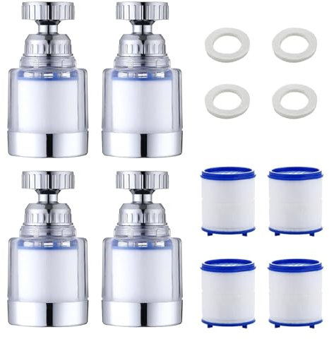 Robinet rotatif filtre et filtre à eau avec 4 éléments filtrants en coton PP pour cuisine maison salle de bain lavabo