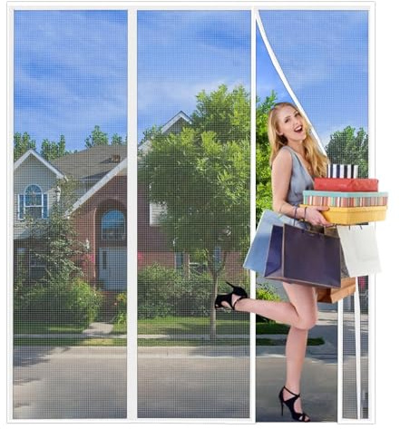 Cortinas Antimoscas 135x250cm Blanco Cortina Puerta Malla de Pantalla De Insectos Ventilación De Verano para Ventana, Como Protección Contra Mosquitos