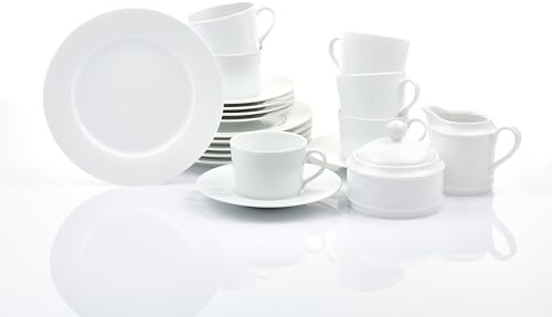 Retsch Arzberg Heike Weiss Kaffeeservice 20teilig für 6 Personen/incl. Milch & Zucker Set/Porzellan/Uni Weiss, rund
