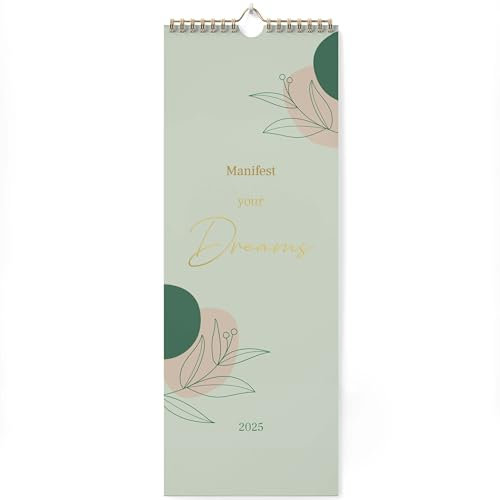 KIND OF HAZEL® Wandkalender 2025 Manifest your Dreams Khaki I Familienkalender 2025 3 Spalten mit Goldfolienprägung I Kalender Familienplaner 2025 | Kalender 2025 Familien Organizer Paarkalender