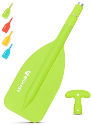 Abahub Pagaie Télescopique 53-106cm Pagaie d’Urgence à Pagaie Unique avec Rames Légères à Poignée en T Mini Pagaie Auxiliaire Manche Télescopique Aluminium pour Canoë Bateau Pneumatique Kayak, Vert