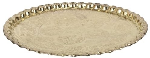 HOME DECO FACTORY, KA0114, Dekorativ bricka i guldmetall, elegant och mångsidig design, perfekt för bord eller dekoration, diameter 475 cm, guldfärg