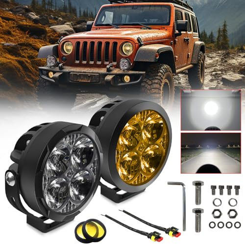 Shkalacar Fari fendinebbia a LED per Moto, Faretti supplementari Moto da 90 W e 9000 lm con coperture Color Ambra, staffe di Montaggio per Lenti per trattori, Camion, ATV, UTV, SUV, 2 Pezzi