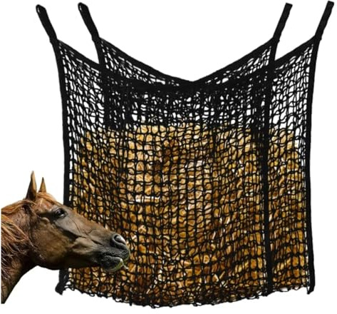 MRVAKDYDI Red para heno con Agujeros pequeños, Haynet - Redes de heno de alimentación Lenta for Caballos y Cabras (2 Unidades, Blanco/Negro, 80 x 90 cm)(HayNet-Bk-2p)