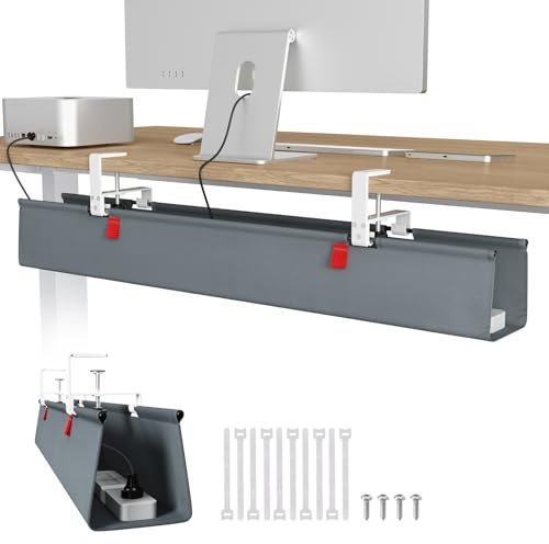 Univivi No Drill Under Desk Cable Management Tray, 36 inch Cable Management | Clamp/Screw Mount Desk Cable Tidy, Premium Fabric Cable Management Tray, Large Capacity Cord Organiser for Office, Home