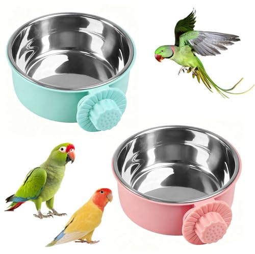 Lot de 2 bols d'alimentation pour oiseaux en acier inoxydable - 450 ml - Amovibles - Pour cage à oiseaux - Gamelle pour petits animaux tels que chats, chiots, furets, rats et hamsters - Gamelle d'eau