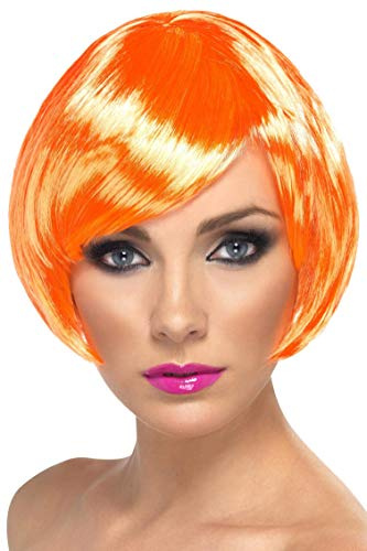 Smiffys Babe Wig, Fire Coral Short Bob with Fringe, Ladies Glamour Wigs Fancy Dress, Adult Dress Up Wigs